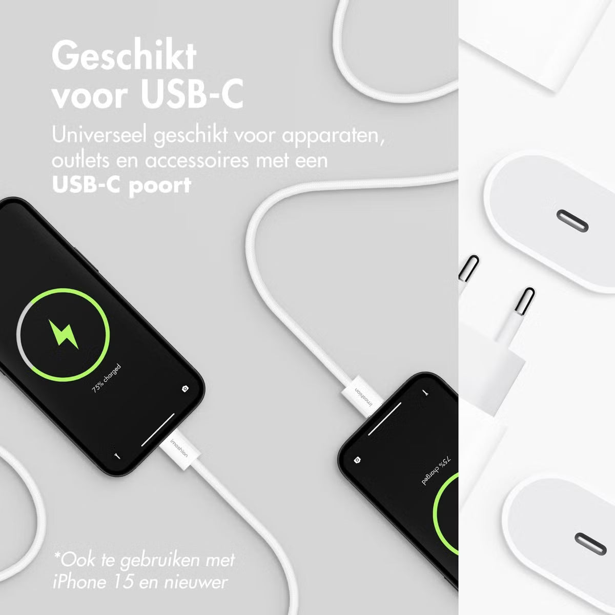 imoshion Oplader - USB-C en USB aansluiting - Power Delivery - 20 Watt - 1 meter - Wit