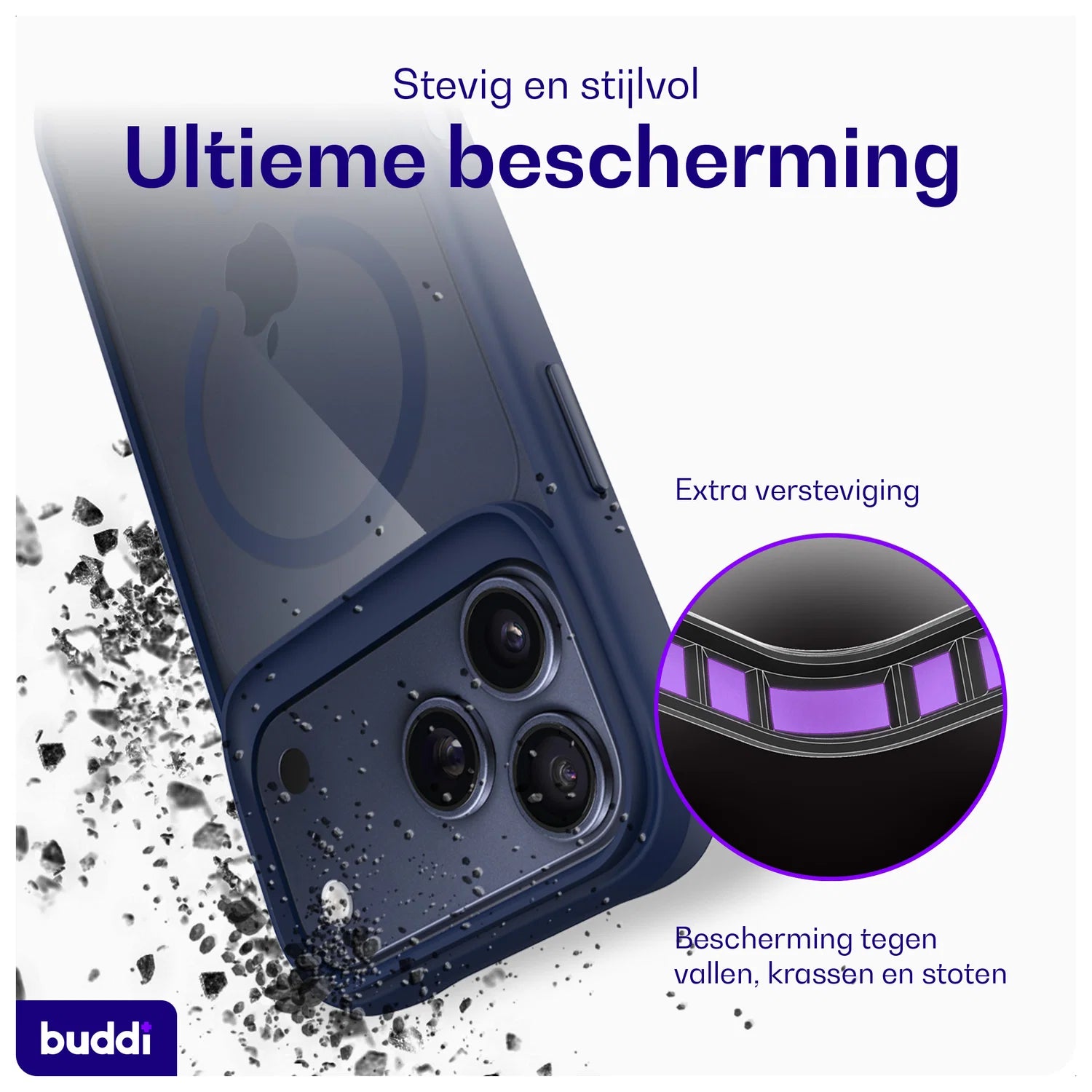 Buddi Hybrid iPhone 17 Pro Max Hoesje MagSafe Back Cover Matched Blauw