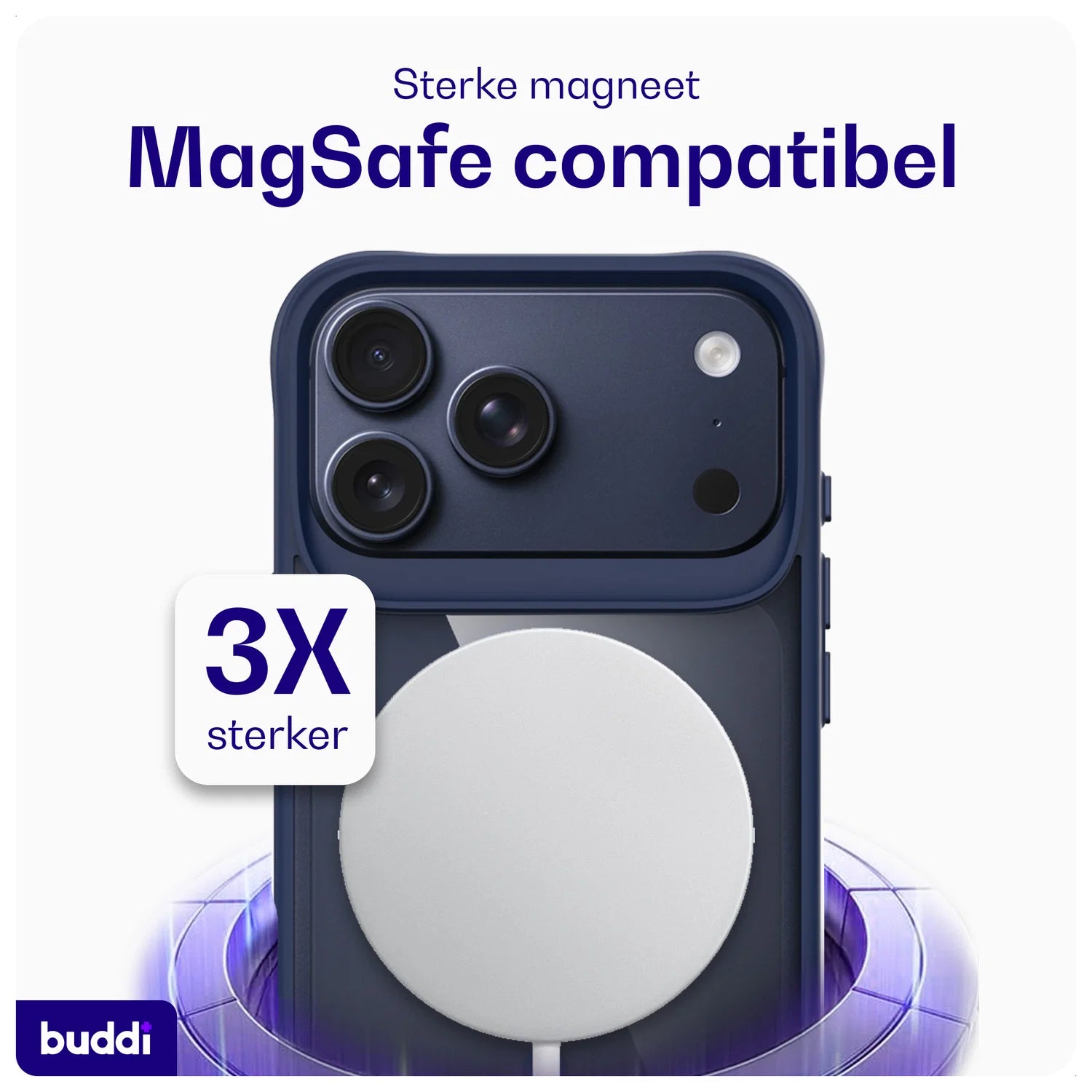 Buddi Hybrid iPhone 17 Pro Max Hoesje MagSafe Back Cover Matched Blauw