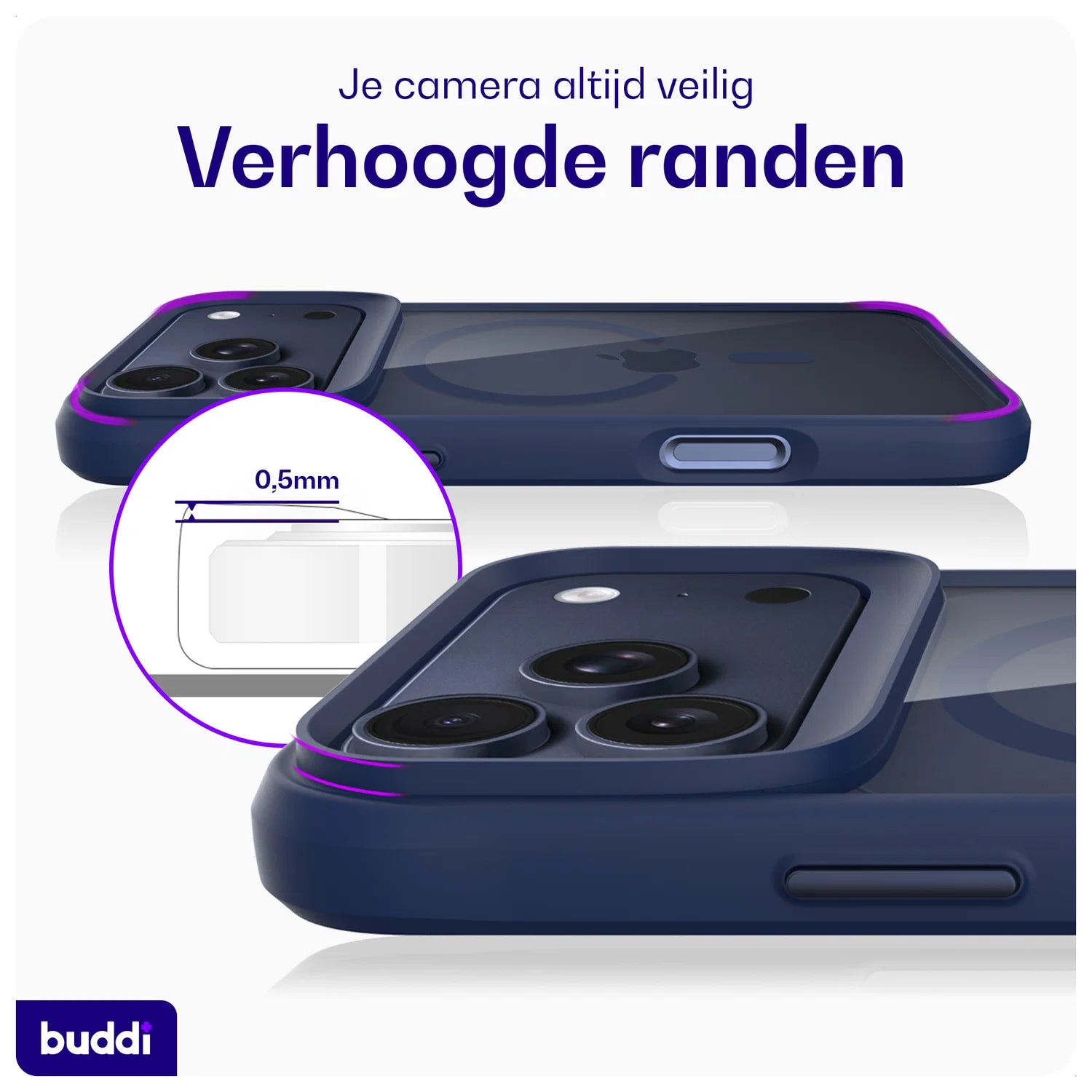 Buddi Hybrid iPhone 17 Pro Max Hoesje MagSafe Back Cover Matched Blauw