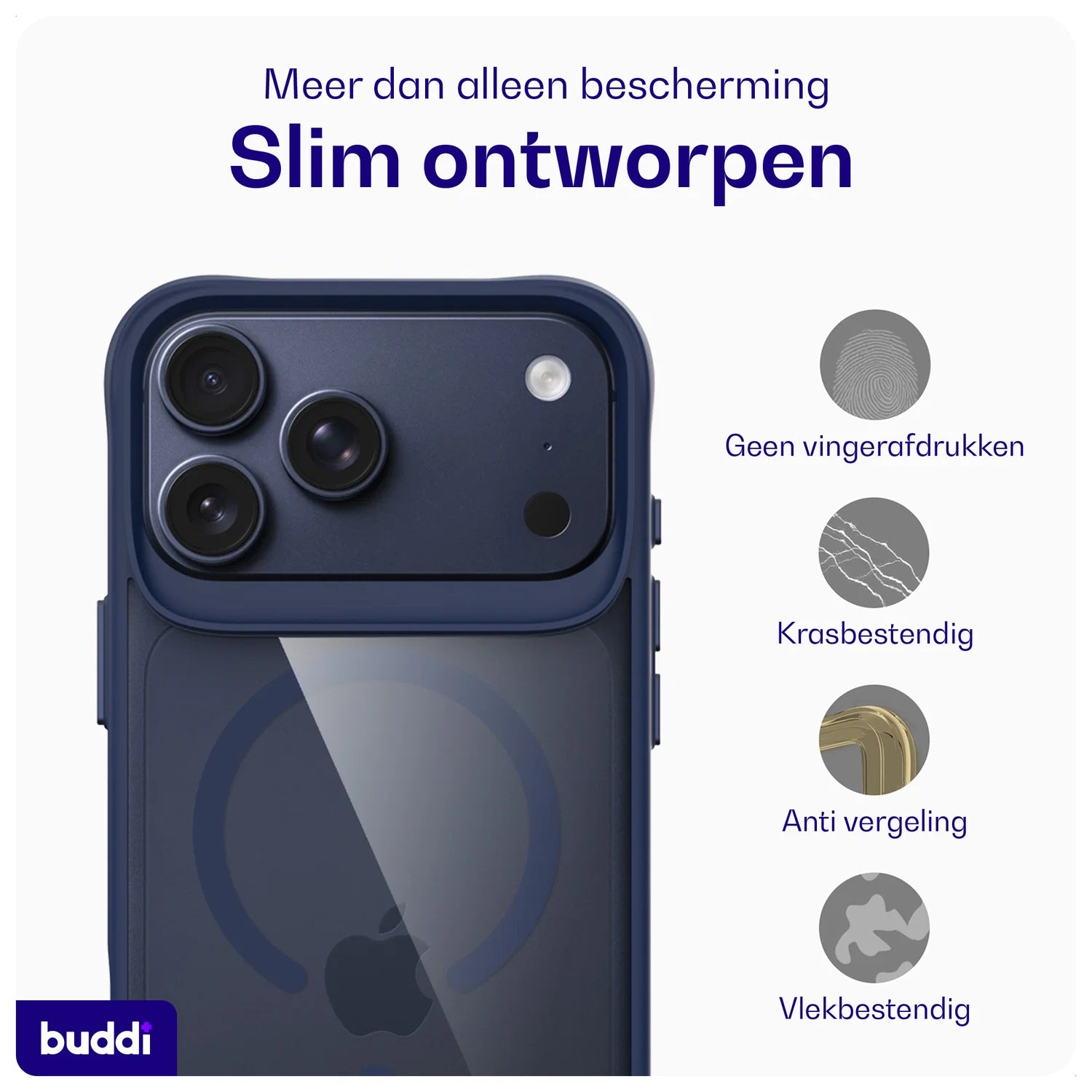 Buddi Hybrid iPhone 17 Pro Max Hoesje MagSafe Back Cover Matched Blauw