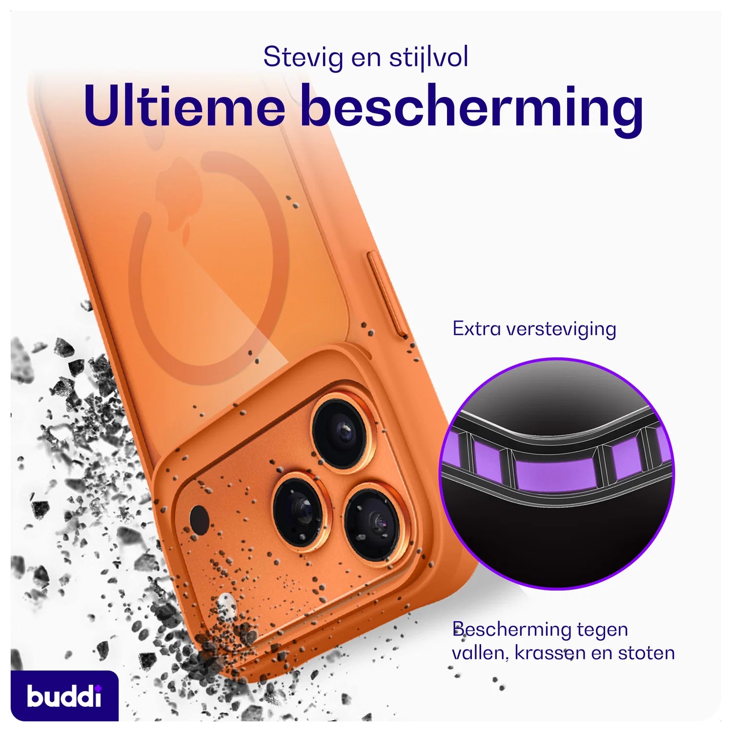 Buddi Hybrid iPhone 17 Pro Max Hoesje MagSafe Back Cover Matched Oranje