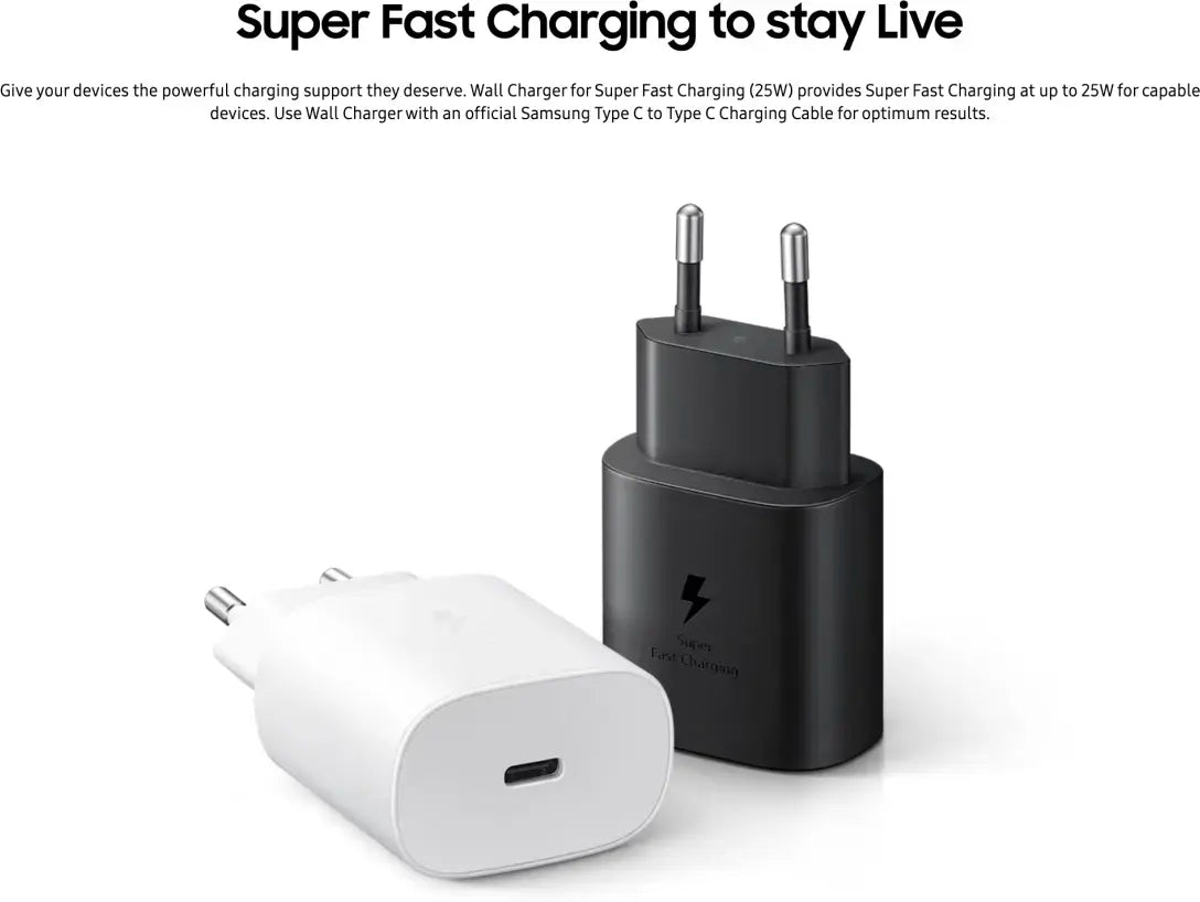 Originele Samsung 25W Power Adapter met USB-C Kabel 1 Meter 3A Zwart