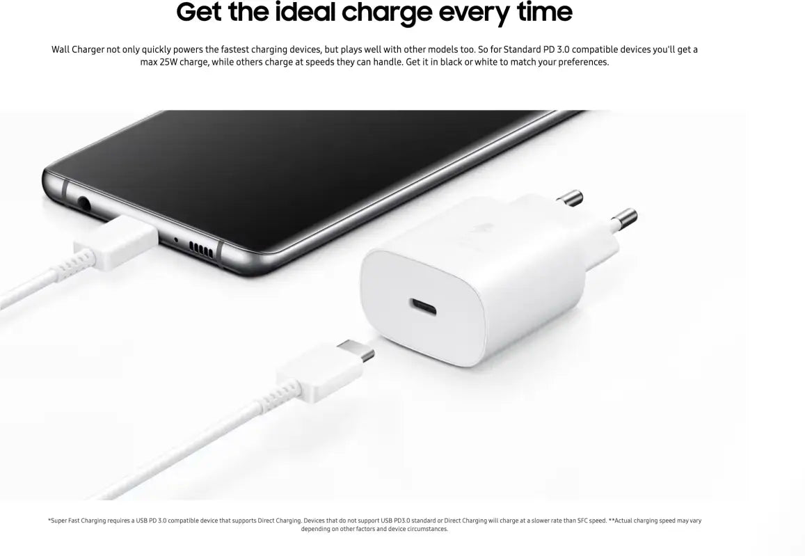 Originele Samsung 25W Power Adapter met USB-C Kabel 1 Meter 3A Zwart